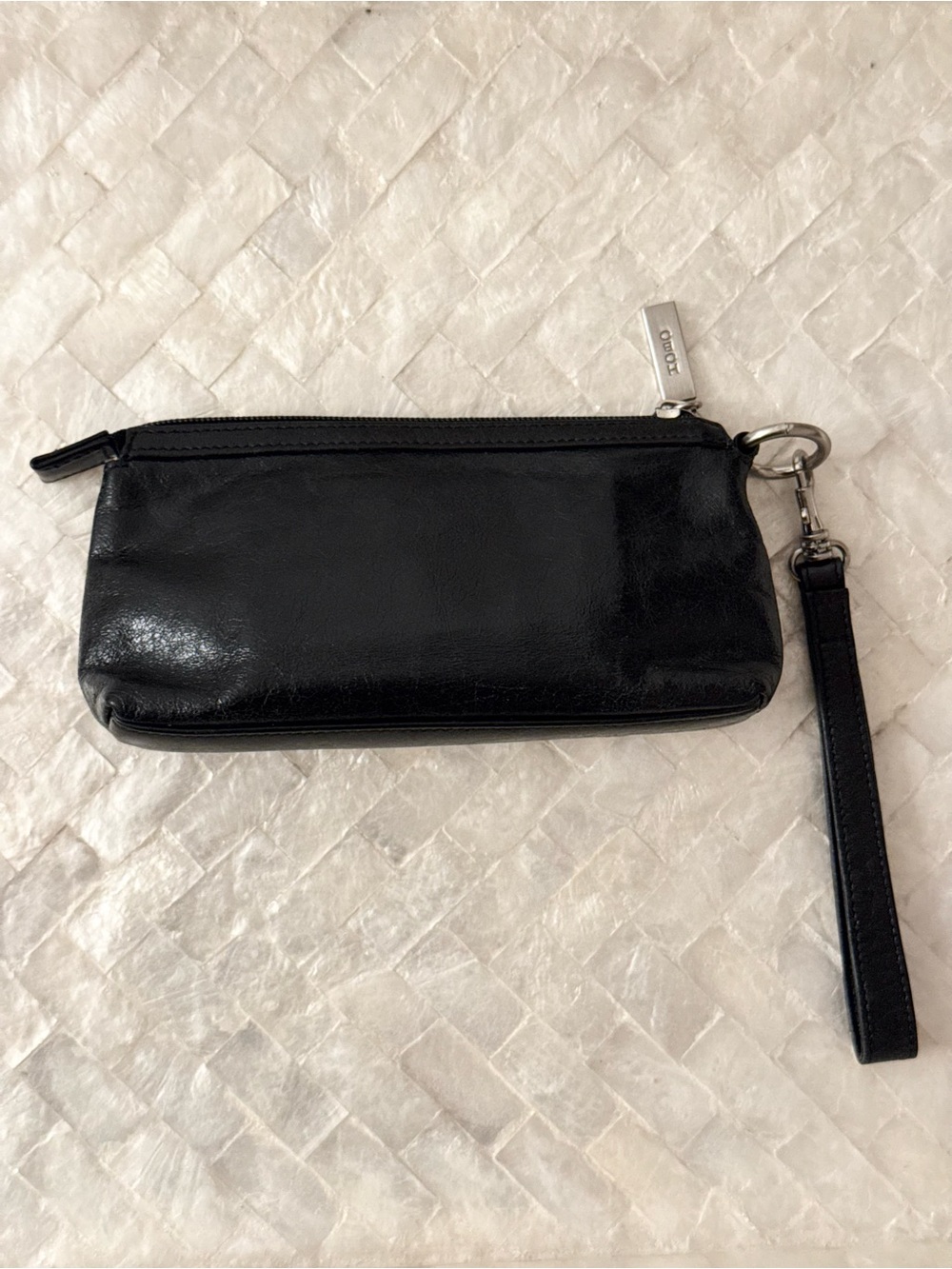 Top Grain Leather Black Wristlet Clutch HOBO international brand real leather